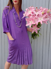 Charger l'image dans la galerie, Robe vintage Chrislaine - Violette, manches chauve-souris. Taille L, 40, 42. Made in France.