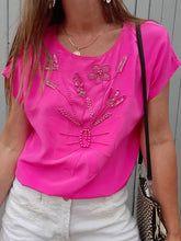 Charger l'image dans la galerie, Haut vintage Nina - Perles, sequins en soie rose. Taille M, 38, 40.