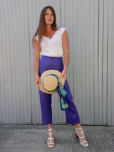 Charger l'image dans la galerie, Pantalon Séléna - 7/8 ème Violet en lin. Taille XL, 42, 44. Made in Italy.