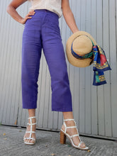 Charger l'image dans la galerie, Pantalon Séléna - 7/8 ème Violet en lin. Taille XL, 42, 44. Made in Italy.