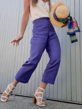 Charger l'image dans la galerie, Pantalon Séléna - 7/8 ème Violet en lin. Taille XL, 42, 44. Made in Italy.