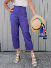 Charger l'image dans la galerie, Pantalon Séléna - 7/8 ème Violet en lin. Taille XL, 42, 44. Made in Italy.