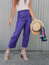 Charger l'image dans la galerie, Pantalon Séléna - 7/8 ème Violet en lin. Taille XL, 42, 44. Made in Italy.