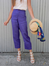 Charger l'image dans la galerie, Pantalon Séléna - 7/8 ème Violet en lin. Taille XL, 42, 44. Made in Italy.