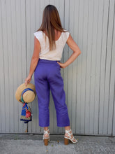 Charger l'image dans la galerie, Pantalon Séléna - 7/8 ème Violet en lin. Taille XL, 42, 44. Made in Italy.