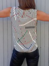 Charger l'image dans la galerie, Haut vintage Eliane - Soie rayée géométrique. Taille S, 36, 38. David Molho. Made in France.