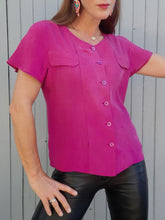 Charger l'image dans la galerie, Chemise vintage Emilia - Soie fuchsia. Taille S, 36, 38. Fink Modell.