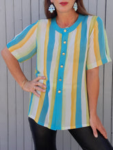 Charger l'image dans la galerie, Blouse vintage Gaelle - A rayures. Taille M, 38, 40. Marie Clémence. Made in France