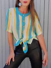 Charger l'image dans la galerie, Blouse vintage Gaelle - A rayures. Taille M, 38, 40. Marie Clémence. Made in France