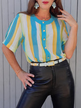 Charger l'image dans la galerie, Blouse vintage Gaelle - A rayures. Taille M, 38, 40. Marie Clémence. Made in France