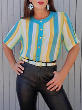 Charger l'image dans la galerie, Blouse vintage Gaelle - A rayures. Taille M, 38, 40. Marie Clémence. Made in France