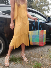 Charger l'image dans la galerie, Cabas vintage Clémence - Grand sac de courses en plastique multicolore.