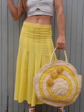 Charger l'image dans la galerie, Jupe vintage Julia - Coton jaune. Plissée et boutonnée. Taille XS, 34, 36. Unanyme. Made in France.