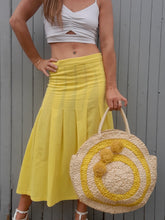 Charger l'image dans la galerie, Jupe vintage Julia - Coton jaune. Plissée et boutonnée. Taille XS, 34, 36. Unanyme. Made in France.