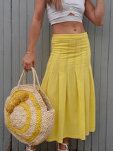 Charger l'image dans la galerie, Jupe vintage Julia - Coton jaune. Plissée et boutonnée. Taille XS, 34, 36. Unanyme. Made in France.