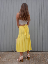 Charger l'image dans la galerie, Jupe vintage Julia - Coton jaune. Plissée et boutonnée. Taille XS, 34, 36. Unanyme. Made in France.