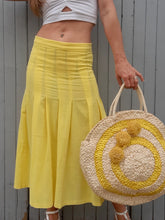 Charger l'image dans la galerie, Jupe vintage Julia - Coton jaune. Plissée et boutonnée. Taille XS, 34, 36. Unanyme. Made in France.