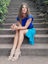 Charger l'image dans la galerie, Jupe vintage Sophie - Bleu turquoise à pans. Taille S, 36, 38. "Une parenthèse" Made in France.