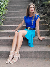 Charger l'image dans la galerie, Jupe vintage Sophie - Bleu turquoise à pans. Taille S, 36, 38. "Une parenthèse" Made in France.