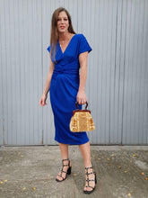 Charger l'image dans la galerie, Robe vintage Justine - Bleu roi, nœud à la taille. Taille S, 36, 38. Franck et Fils. Made in France.