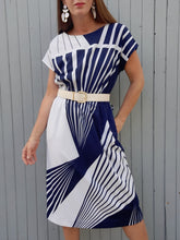 Charger l'image dans la galerie, Robe vintage Clarence - Rayée bleu et blanc. Taille M, 38, 40. Gerard Pasquier. Made in France.