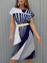 Charger l'image dans la galerie, Robe vintage Clarence - Rayée bleu et blanc. Taille M, 38, 40. Gerard Pasquier. Made in France.