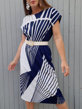 Charger l'image dans la galerie, Robe vintage Clarence - Rayée bleu et blanc. Taille M, 38, 40. Gerard Pasquier. Made in France.