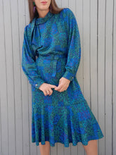 Charger l'image dans la galerie, Robe vintage Chiara - Imprimé Azulejos verts et bleus. Taille L, 40, 42. Christian Michel. Made in France