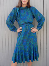 Charger l'image dans la galerie, Robe vintage Chiara - Imprimé Azulejos verts et bleus. Taille L, 40, 42. Christian Michel. Made in France