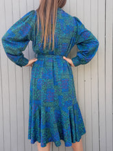 Charger l'image dans la galerie, Robe vintage Chiara - Imprimé Azulejos verts et bleus. Taille L, 40, 42. Christian Michel. Made in France