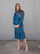 Charger l'image dans la galerie, Robe vintage Chiara - Imprimé Azulejos verts et bleus. Taille L, 40, 42. Christian Michel. Made in France
