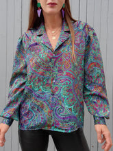 Charger l'image dans la galerie, Chemisier vintage Monia - Imprimé cachemire et détails fantaisies. Taille L, 40, 42. Marie Clémence. Made in France.