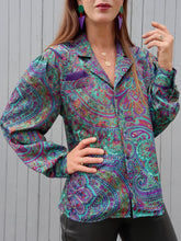 Charger l'image dans la galerie, Chemisier vintage Monia - Imprimé cachemire et détails fantaisies. Taille L, 40, 42. Marie Clémence. Made in France.