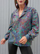 Charger l'image dans la galerie, Chemisier vintage Monia - Imprimé cachemire et détails fantaisies. Taille L, 40, 42. Marie Clémence. Made in France.
