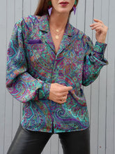 Charger l'image dans la galerie, Chemisier vintage Monia - Imprimé cachemire et détails fantaisies. Taille L, 40, 42. Marie Clémence. Made in France.