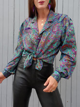 Charger l'image dans la galerie, Chemisier vintage Monia - Imprimé cachemire et détails fantaisies. Taille L, 40, 42. Marie Clémence. Made in France.