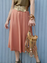 Charger l'image dans la galerie, Jupe vintage Olivia - Plissé permanent rouille. Taille XS, 34, 36. Made in France.
