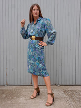 Charger l'image dans la galerie, Ensemble vintage Jenny - Blouse et jupe motif cachemire vert & bleu pétrole. Taille M, 38, 40. Markwald