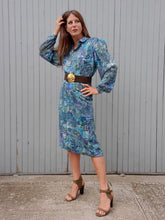 Charger l'image dans la galerie, Ensemble vintage Jenny - Blouse et jupe motif cachemire vert & bleu pétrole. Taille M, 38, 40. Markwald
