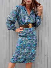 Charger l'image dans la galerie, Ensemble vintage Jenny - Blouse et jupe motif cachemire vert & bleu pétrole. Taille M, 38, 40. Markwald
