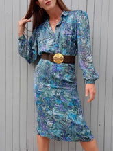 Charger l'image dans la galerie, Ensemble vintage Jenny - Blouse et jupe motif cachemire vert & bleu pétrole. Taille M, 38, 40. Markwald