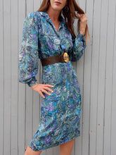 Charger l'image dans la galerie, Ensemble vintage Jenny - Blouse et jupe motif cachemire vert & bleu pétrole. Taille M, 38, 40. Markwald