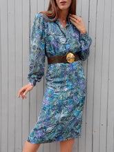 Charger l'image dans la galerie, Ensemble vintage Jenny - Blouse et jupe motif cachemire vert & bleu pétrole. Taille M, 38, 40. Markwald