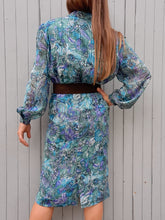 Charger l'image dans la galerie, Ensemble vintage Jenny - Blouse et jupe motif cachemire vert & bleu pétrole. Taille M, 38, 40. Markwald