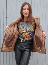 Charger l'image dans la galerie, Veste vintage Sophia - Cuir, daim et fourrure marron. Taille L, 40, 42. Franck fils Paris