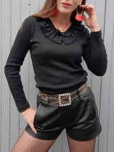 Charger l'image dans la galerie, Haut "Seconde" Perette - Col en tulle froncé. Taille S, 36, 38. Côte Anglaise. Made in France.