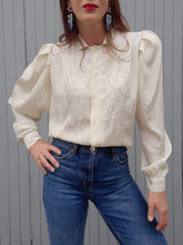 Charger l'image dans la galerie, Chemisier vintage Lorraine - Irisé fleuri ton sur ton. Taille M, 38, 40.