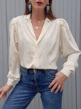 Charger l'image dans la galerie, Chemisier vintage Lorraine - Irisé fleuri ton sur ton. Taille M, 38, 40.