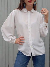 Charger l'image dans la galerie, Chemisier vintage Jeanne - Coupe classique blanc. Taille L, 40, 42. PierBé. Made in France.