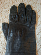 Charger l'image dans la galerie, Gants longs vintage Emma - Cuir de chevreau noir et soie. Taille 6,5. Made in France.